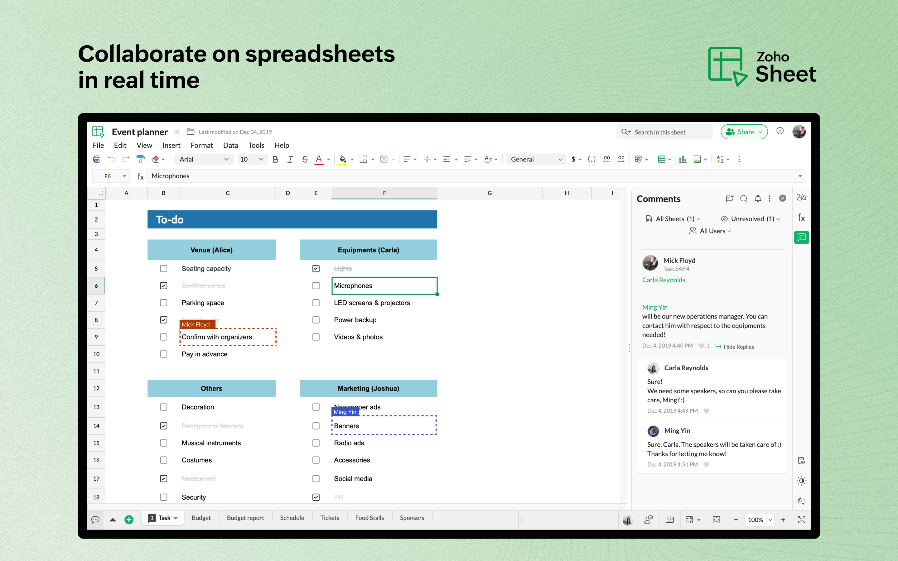 screenshot of Zoho Sheet